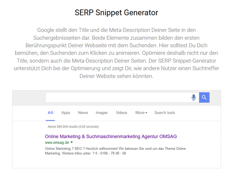 Google-Vorschau-Tool des Meta-Title und der Meta-Description