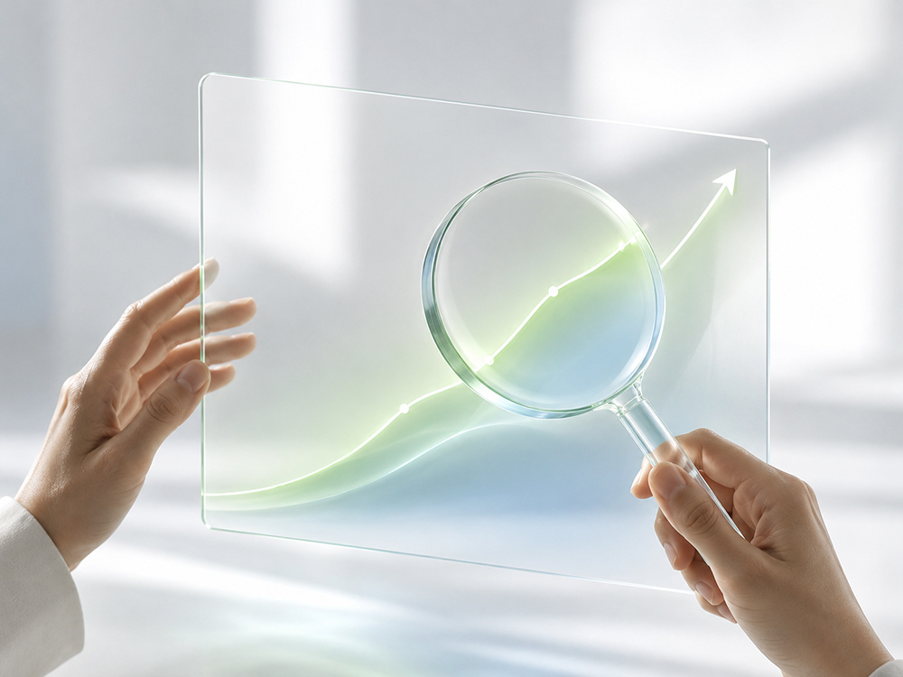 Lupe über einer wachsenden Kurve als Symbol für Maximize Demand Capture